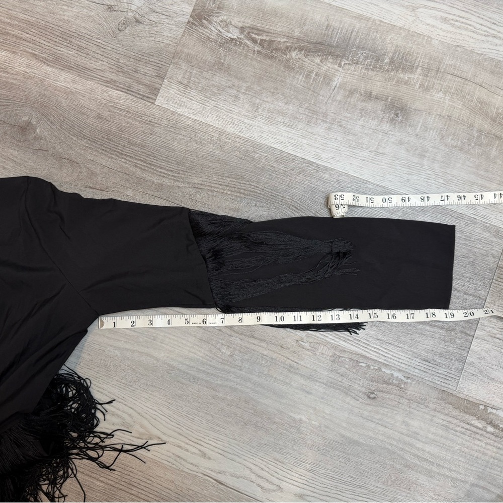 Topshop Black Long Sleeve Fringe Dress Womens size 8 Mobwife Cowgirl edgy - Picture 12 of 13